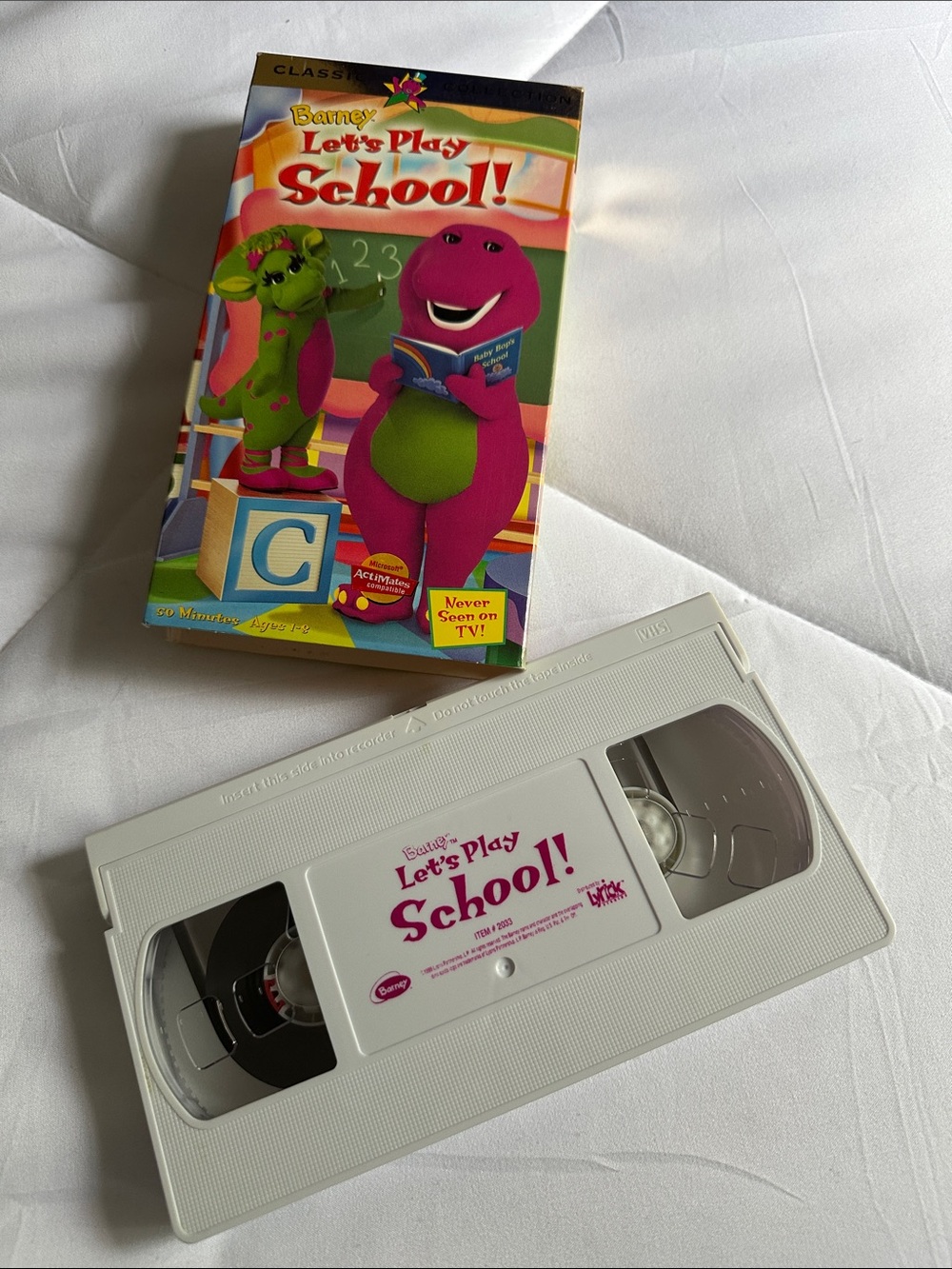 Barney "Let's Play School!" VHS Tape - White & Purple
